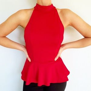 Charlotte Russe red high neck backless cut out sleeveless peplum top size medium